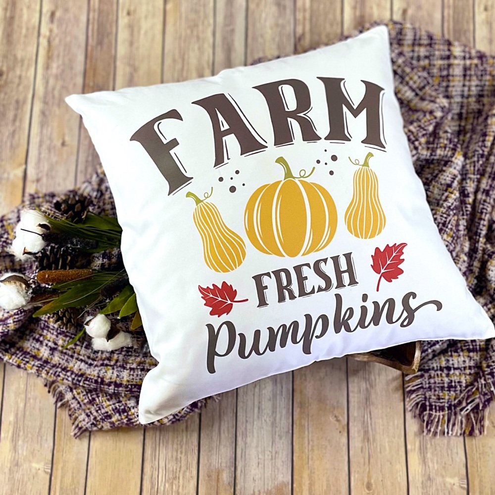 Fall pillow cover accent home decor Farm Fresh Pumpkins 18x18 cozy Autumn fun